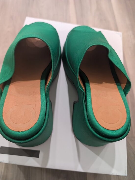 GANNI | Retro Satin Platform Wedge Mule In Kelly Green EU37 - Picture 7 of 11